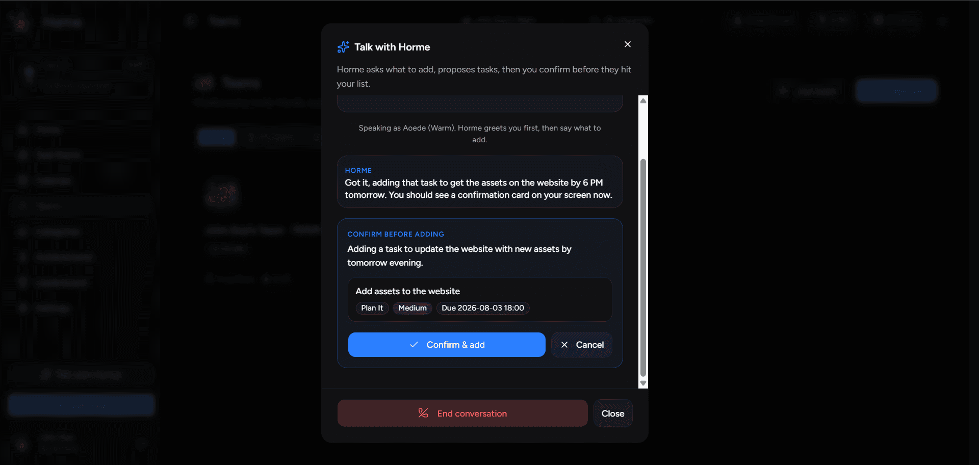 Ask Horme voice assistant