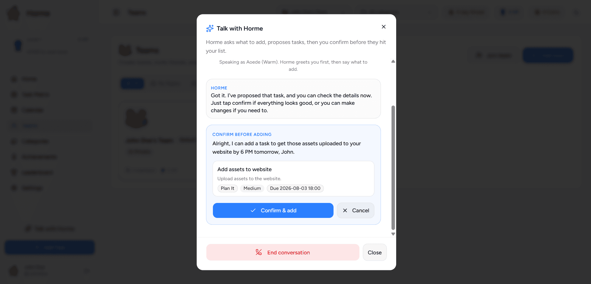 Ask Horme voice assistant